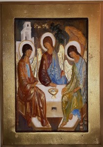 IKONA TRÓJCA ŚWIĘTA (wg. Rublova) - płaskorzeźba malowana - rękodzieło