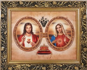 SERCE JEZUSA I SERCE MARYI - duży obraz w ozdobnej ramie