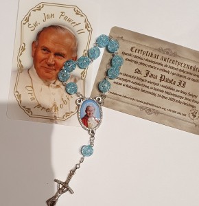 JAN PAWEŁ II - DZIESIĄTKA RÓŻAŃCA Z RELIKWIĄ - niebieska