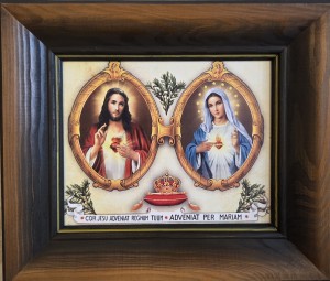 SERCE JEZUSA I SERCE MARYI - OBRAZ W RAMIE DREWNIANEJ