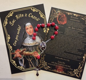 Św. RITA - DZIESIĄTKA RÓŻAŃCA Z RELIKWIĄ - czerwona