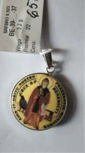 MEDALIK ŚWIĘTEGO BENEDYKTA -  PORCELANA- srebro